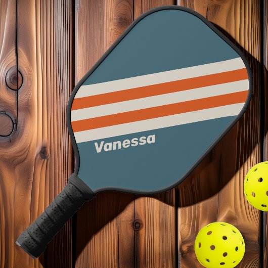 Raquette De Pickleball Rayures Rétro de Surfside avec Nom
