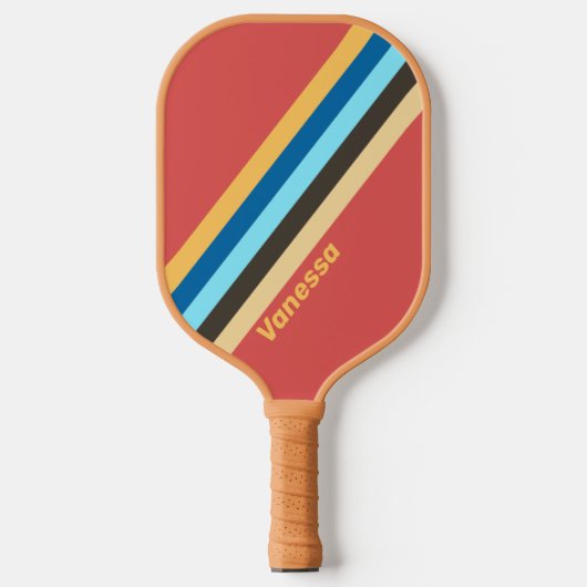 Raquette De Pickleball Rayures Rétro Murmur avec nom (Recto)
