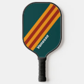 Raquette De Pickleball Rayures Splash sarcelle foncé rétro avec nom (Recto)