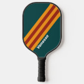 Raquette De Pickleball Rayures Splash sarcelle foncé rétro avec nom (Verso)