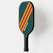 Raquette De Pickleball Rayures Splash sarcelle foncé rétro avec nom (Gauche)