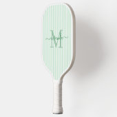 Raquette De Pickleball Rayures Vertes Monogramme Nom (Gauche)