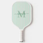 Raquette De Pickleball Rayures Vertes Monogramme Nom (Verso)
