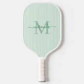 Raquette De Pickleball Rayures Vertes Monogramme Nom (Recto)