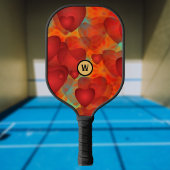 Raquette De Pickleball Red Crazy Hearts sur Turquoise et Monogram Initial