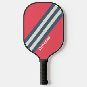 Raquette De Pickleball Retro Beach Club Rayures avec Nom