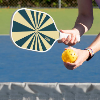 Raquette De Pickleball Retro Blue &Beige Stripes Script Minimalist Name