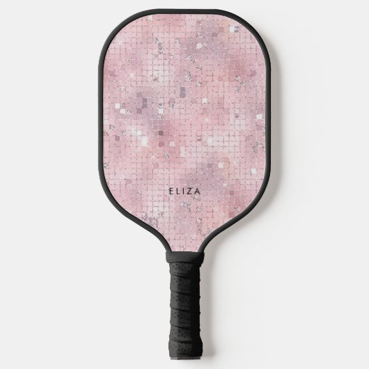 Raquette De Pickleball Retro Blush Pink Disco Mirror | Monogramme (Recto)
