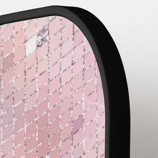 Raquette De Pickleball Retro Blush Pink Disco Mirror | Monogramme (Détail gauche)