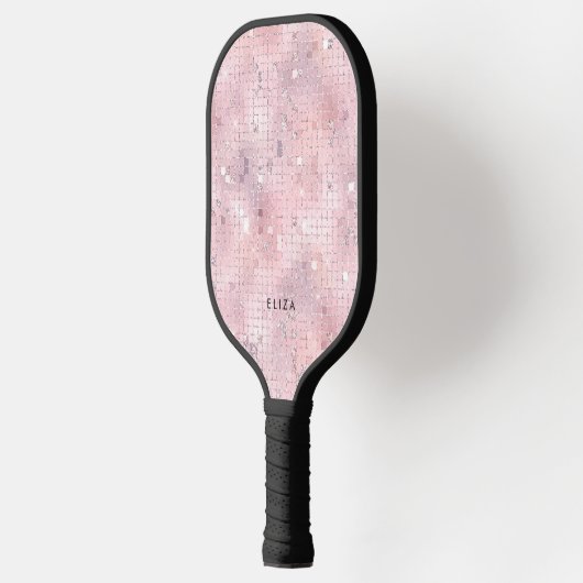 Raquette De Pickleball Retro Blush Pink Disco Mirror | Monogramme (Gauche)