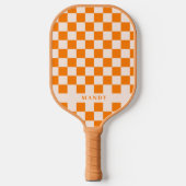 Raquette De Pickleball Retro Boho Orange Damier Nom Personnalisé (Recto)
