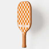 Raquette De Pickleball Retro Boho Orange Damier Nom Personnalisé (Gauche)