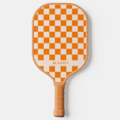 Raquette De Pickleball Retro Boho Orange Damier Nom Personnalisé (Verso)