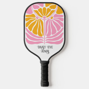 Raquette De Pickleball Retro Boho rose or orange floral personnalisé