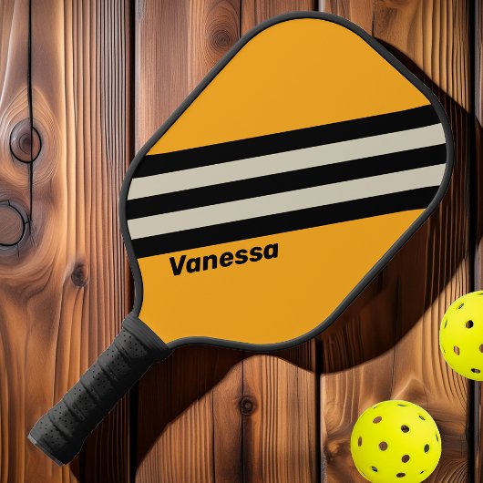 Raquette De Pickleball Rétro Bumblebee Rayures Buzz avec nom