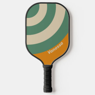 Raquette De Pickleball Rétro Cercle Orange Rayure avec Nom