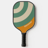 Raquette De Pickleball Rétro Cercle Orange Rayure avec Nom (Verso)