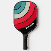 Raquette De Pickleball Rétro Cercle Rayure Discrète avec Nom (Verso)
