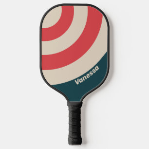 Raquette De Pickleball Rétro Cercle Rayure Teal avec Nom