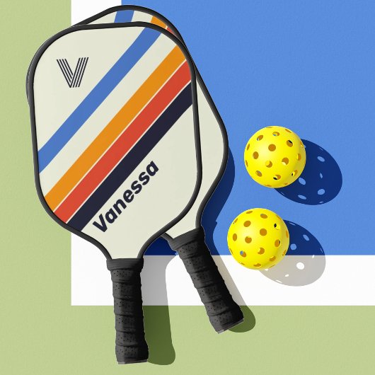 Raquette De Pickleball Rétro cinq Rayé avec Initiale et Nom