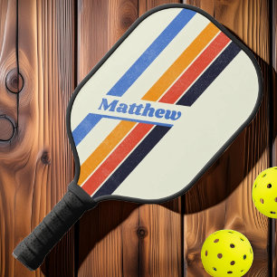 Raquette De Pickleball Rétro Distressed cinq Rayures avec Nom