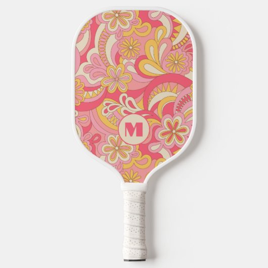 Raquette de Pickleball Rétro Florale Monogramme Fé (Recto)