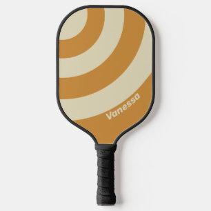 Raquette De Pickleball Rétro Horizon Doré Trois Cercles Rayés avec Nom