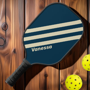 Raquette De Pickleball Rétro Navy Fade Trois Bandes avec Nom