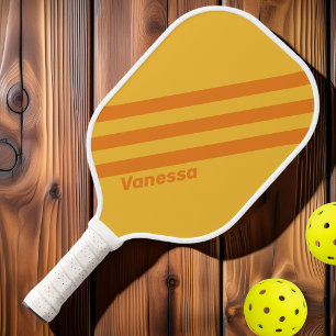 Raquette De Pickleball Rétro Orange Groove Trois Bandes avec Nom