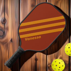 Raquette De Pickleball Rétro Orange Rouille Trois Bandes avec Nom