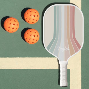 Raquette De Pickleball Retro Pastel Stripes Nom géométrique personnalisé