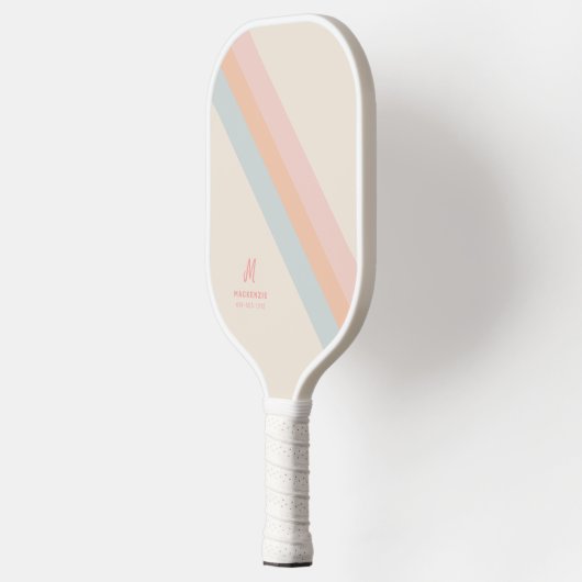 Raquette De Pickleball Retro Pastel Stripes Personnalisé Nom du monogramm (Gauche)
