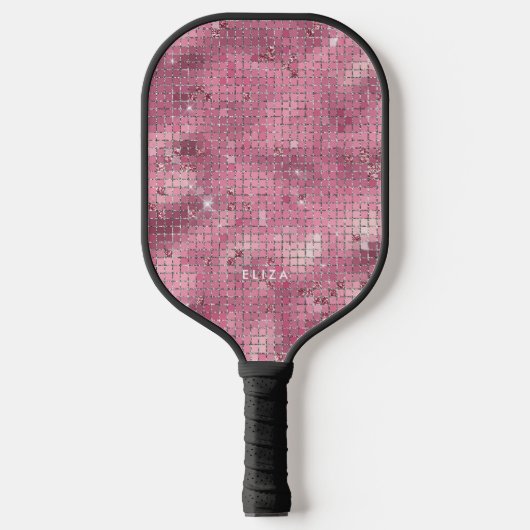 Raquette De Pickleball Rétro Pink Disco Mirror | Monogramme (Recto)