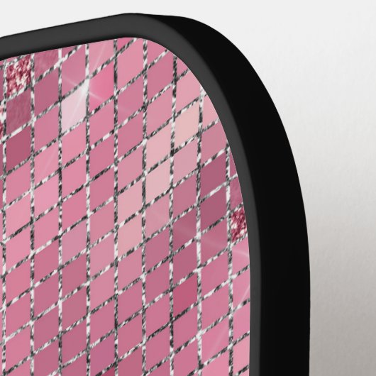 Raquette De Pickleball Rétro Pink Disco Mirror | Monogramme (Détail gauche)