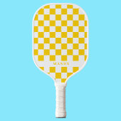 Raquette De Pickleball Retro Pop Sunny Yellow Checkerboard Custom Name