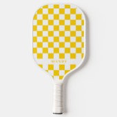 Raquette De Pickleball Retro Pop Sunny Yellow Checkerboard Custom Name (Verso)