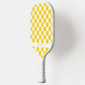 Raquette De Pickleball Retro Pop Sunny Yellow Checkerboard Custom Name (Gauche)