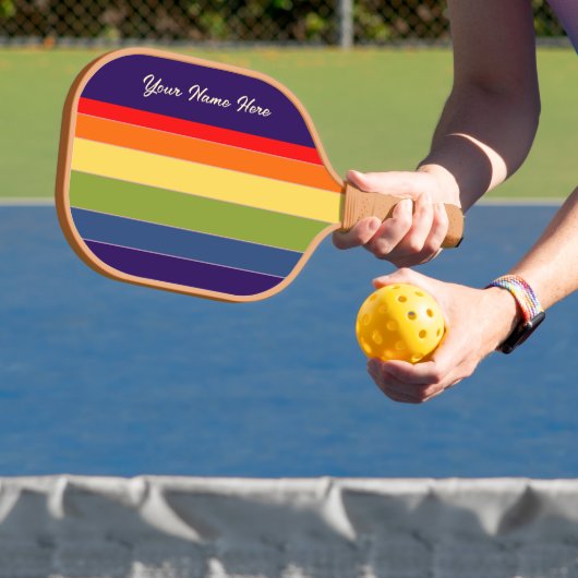 Raquette De Pickleball Retro Rainbow Navy Oro Olive Green Nom personnalis (Insitu)