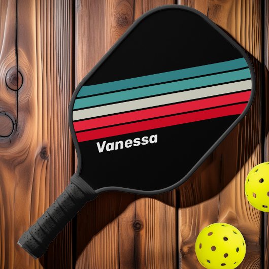 Raquette De Pickleball Rétro Rayé Camouflé avec Nom