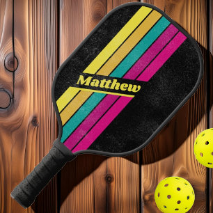 Raquette De Pickleball Rétro rayé sombre en détresse des années 80 avec n