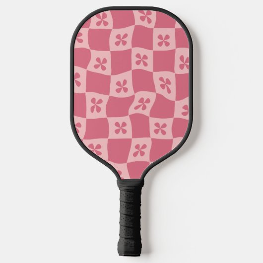 Raquette De Pickleball Retro rose À damiers motif floral (Verso)