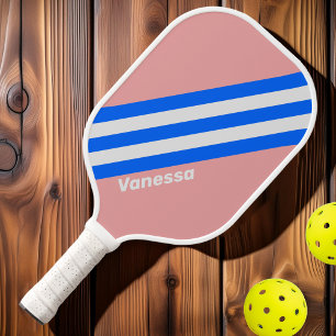 Raquette De Pickleball Rétro Sea Kiss Rayures avec Nom