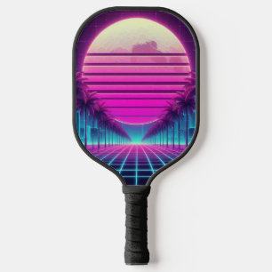 Raquette De Pickleball rétro, soleil néon et palmiers des années 80 