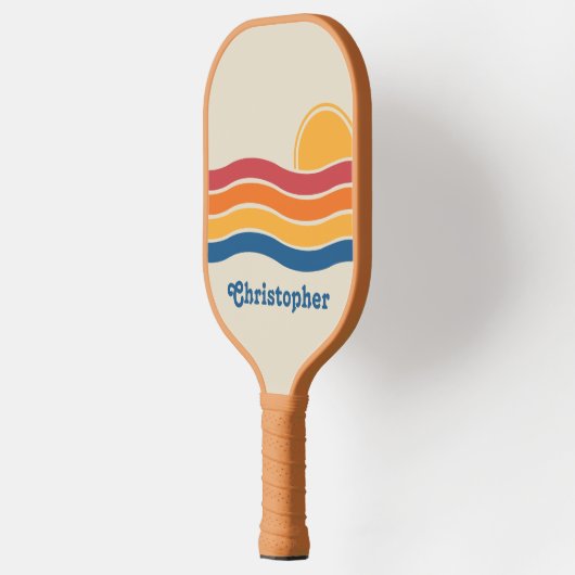 Raquette De Pickleball Retro Style Sunrise Pastel Rainbow nom de script (Gauche)