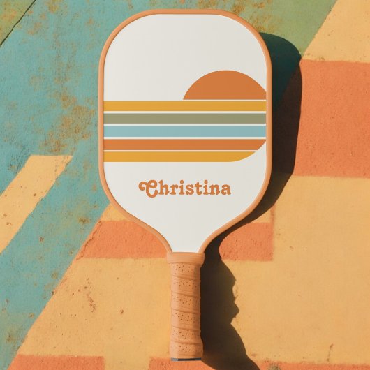 Raquette De Pickleball Retro Style Sunrise Pastel Rainbow nom de script