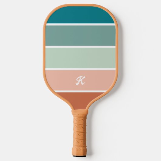 Raquette De Pickleball Retro Trendy Stripe Terracotta Turquoise Monogramm (Verso)
