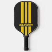 Raquette De Pickleball Retro Yellowjacket Double Rally Stripes avec nom (Recto)