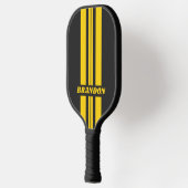 Raquette De Pickleball Retro Yellowjacket Double Rally Stripes avec nom (Gauche)