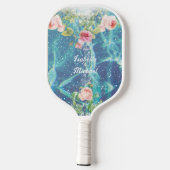 Raquette De Pickleball Romantique bleu customisé noms de couple picklebal (Verso)