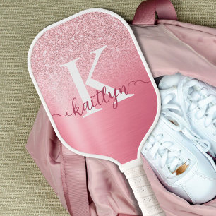 Raquette De Pickleball Rose Chic Parties scintillant or Monogramme Nom du